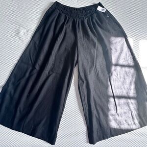 Old Navy Linen Blend Wide Leg Petite Pants Black NWT